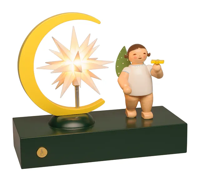 Engel med juletre og stjerne. Elektrisk lampe